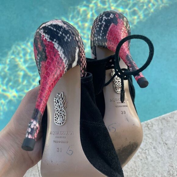 Aquazurra Black Red Python Cutout Heels - Picture 4 of 6